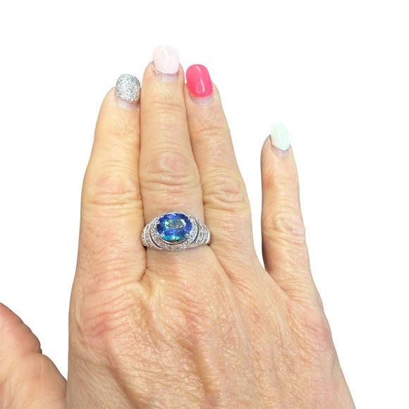 Avon Sterling Silver Ring with Blue Mystique topaz Gemstone size 9 NIB. Vintage - Picture 1 of 7